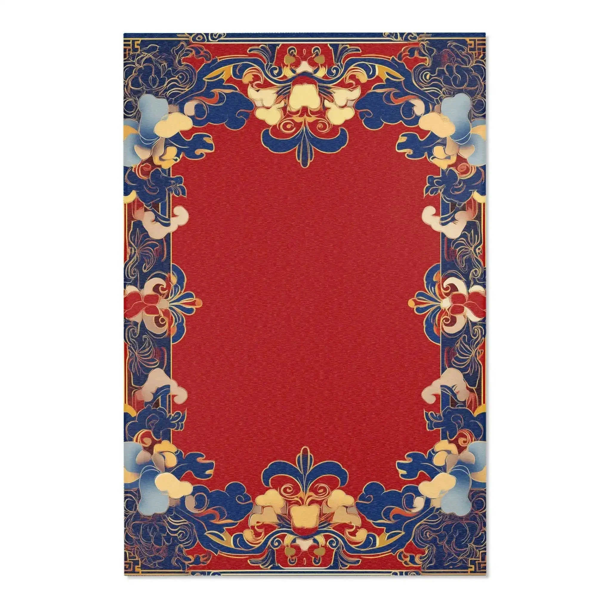 Elegant Chinoiserie Red & Blue Accent Rug - Image 3