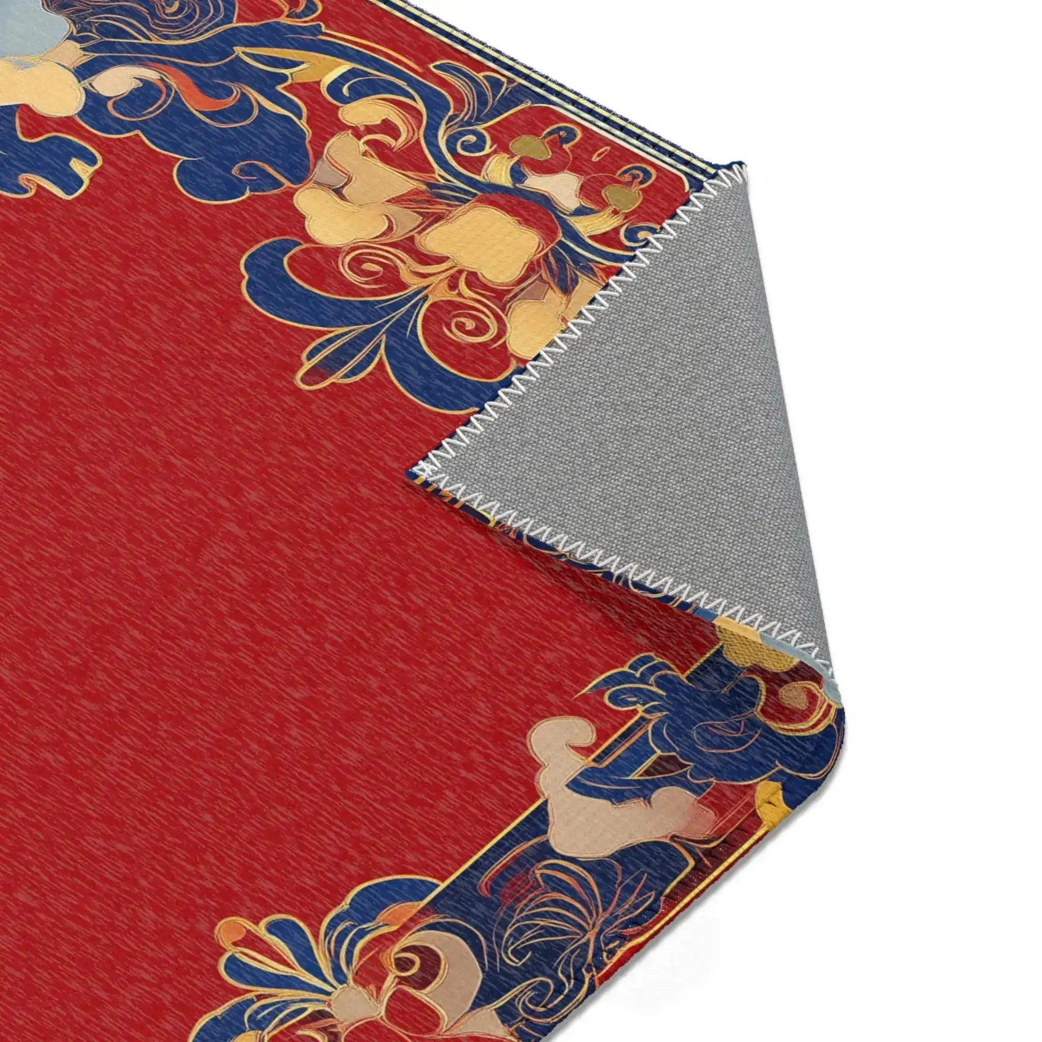 Elegant Chinoiserie Red & Blue Accent Rug - Image 6