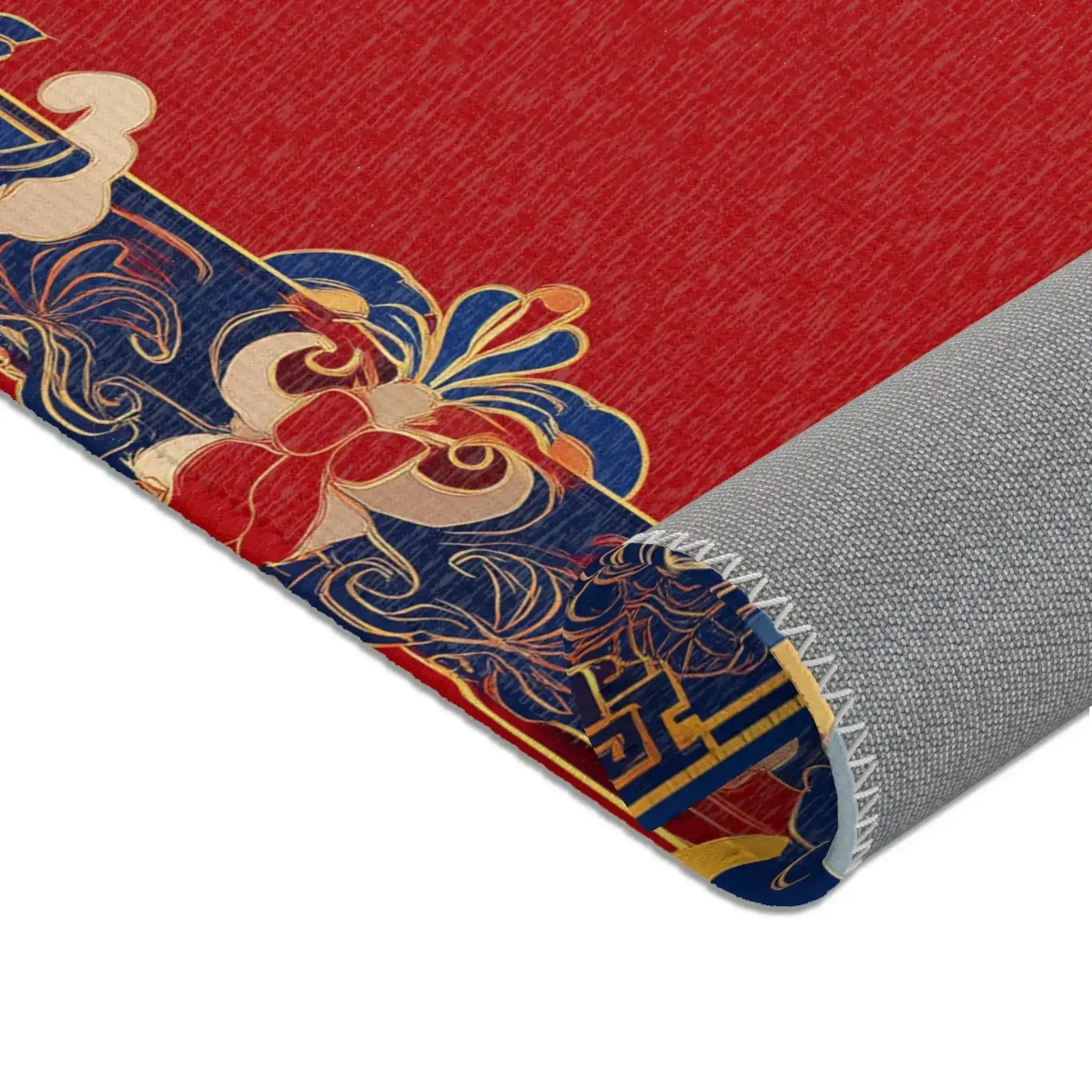 Elegant Chinoiserie Red & Blue Accent Rug - Image 7