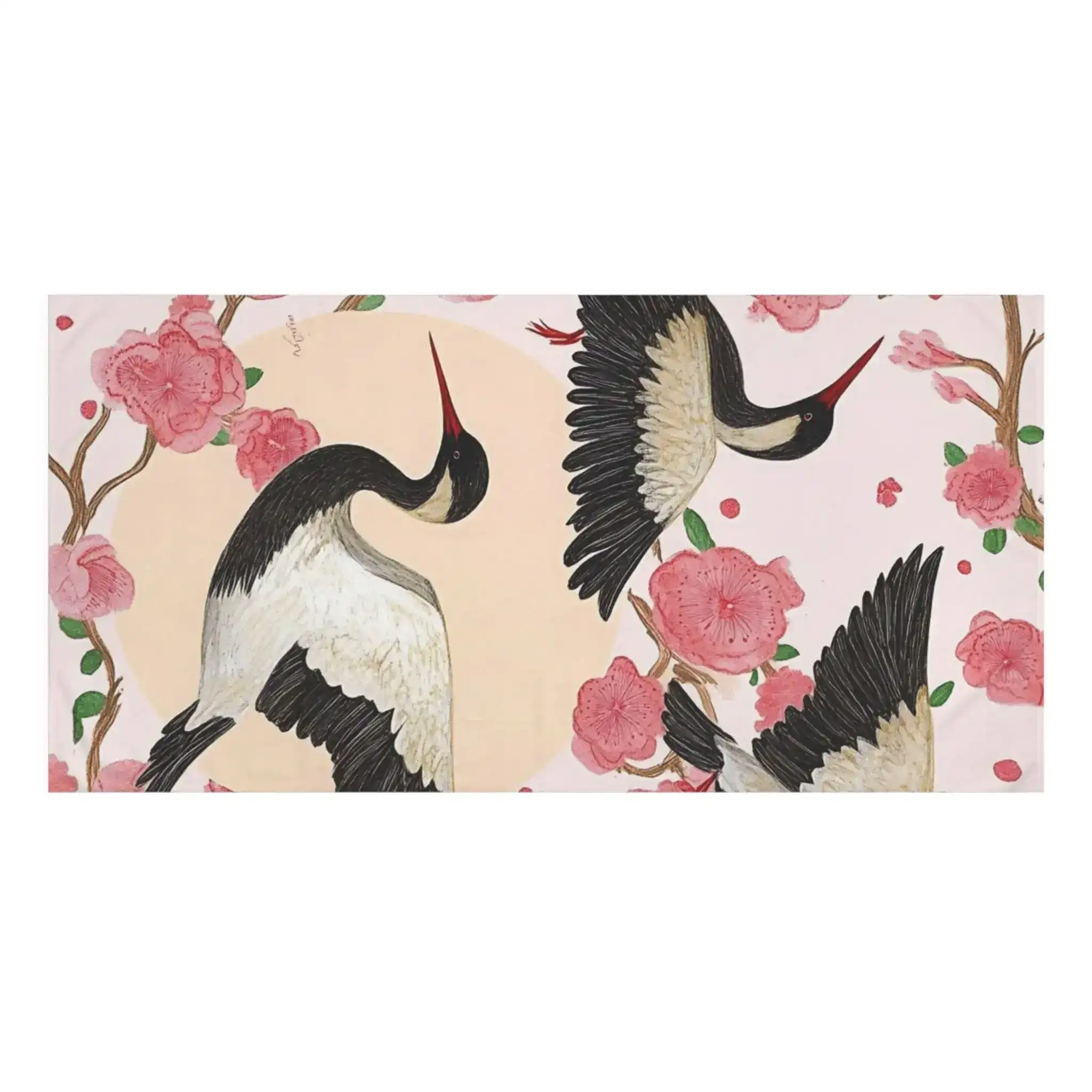 Elegant Crane and Blossom Bath Towel - Image 2