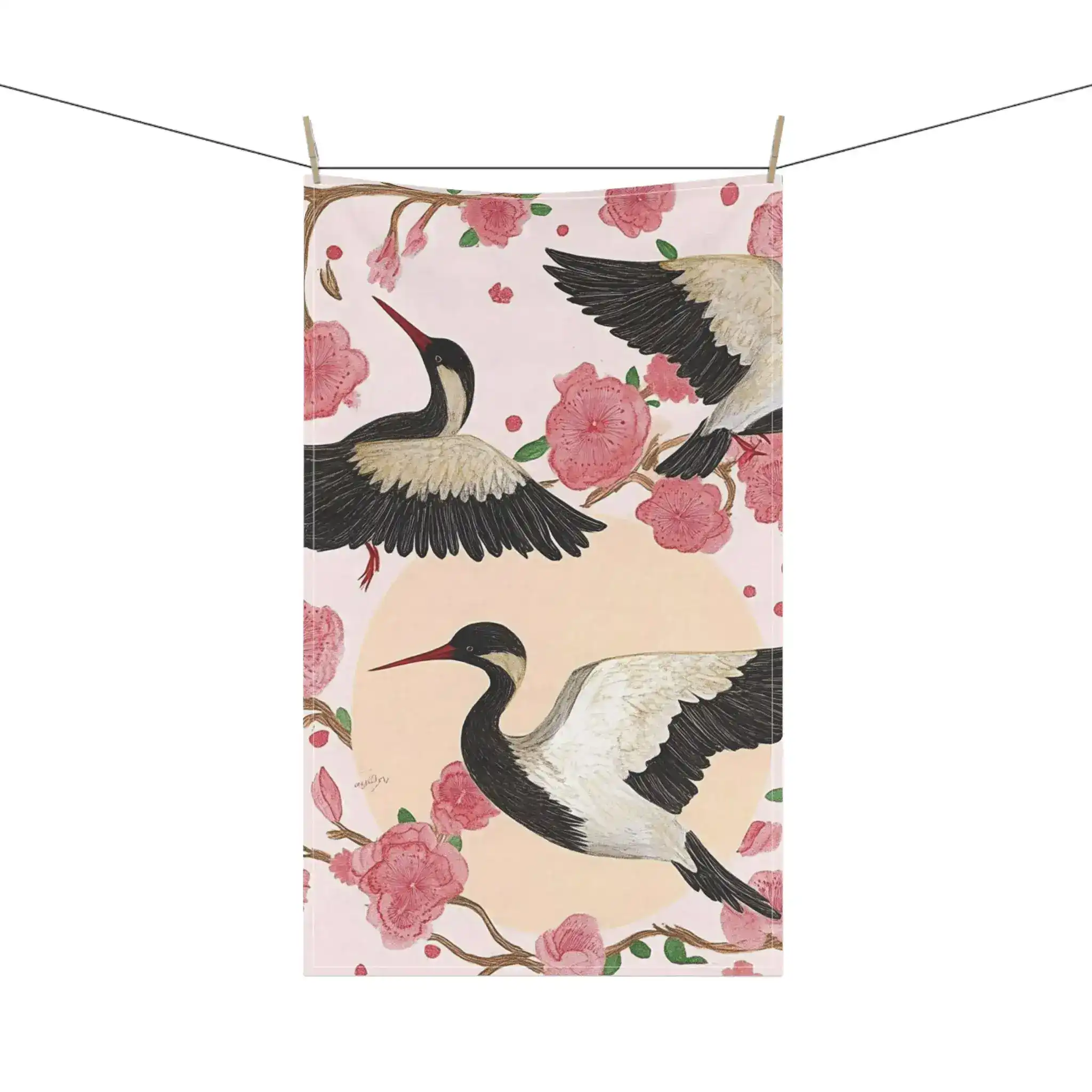 Elegant Crane and Blossom Kitchen Towel - Image 4