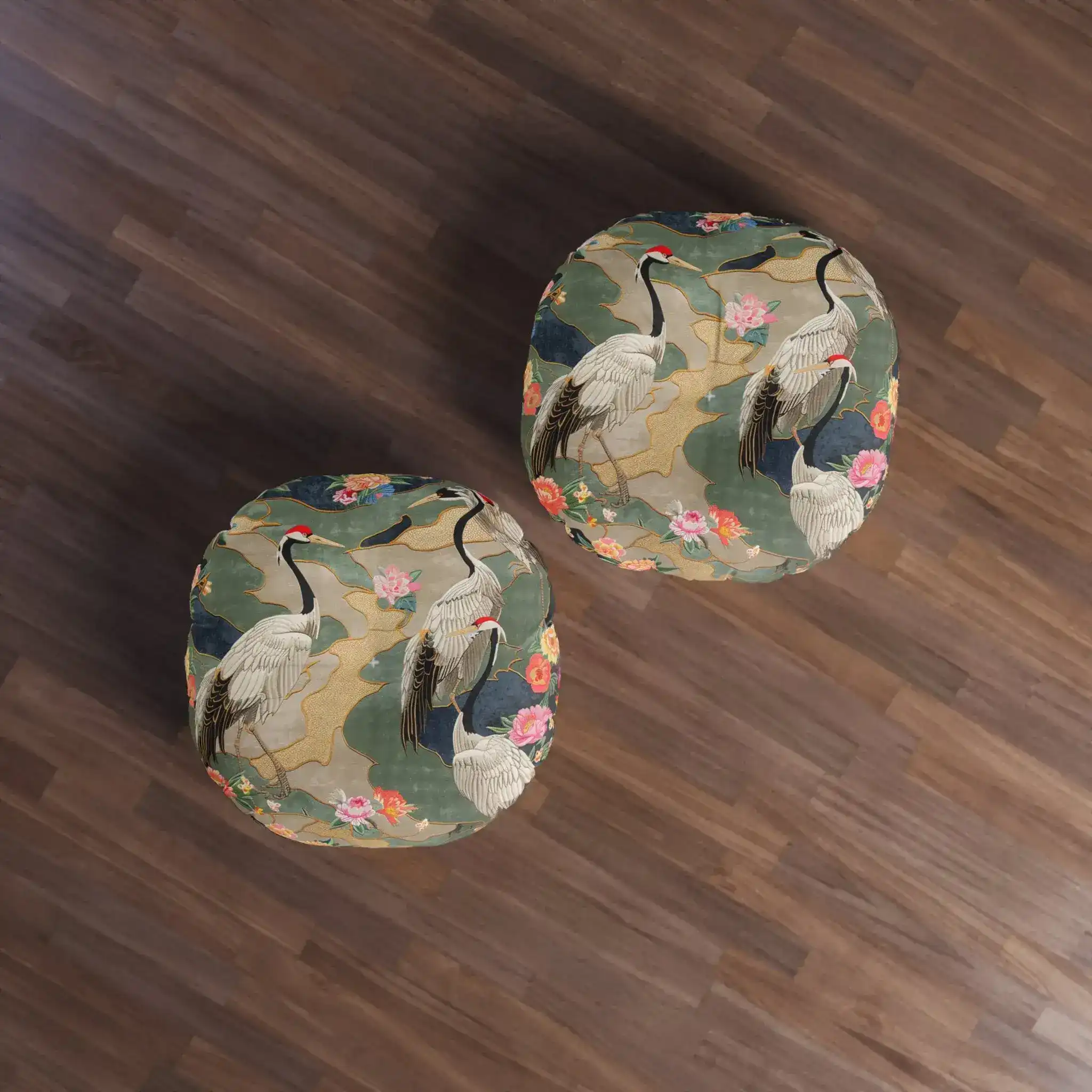 Elegant Crane and Floral Pattern Floor Pillow - Image 4