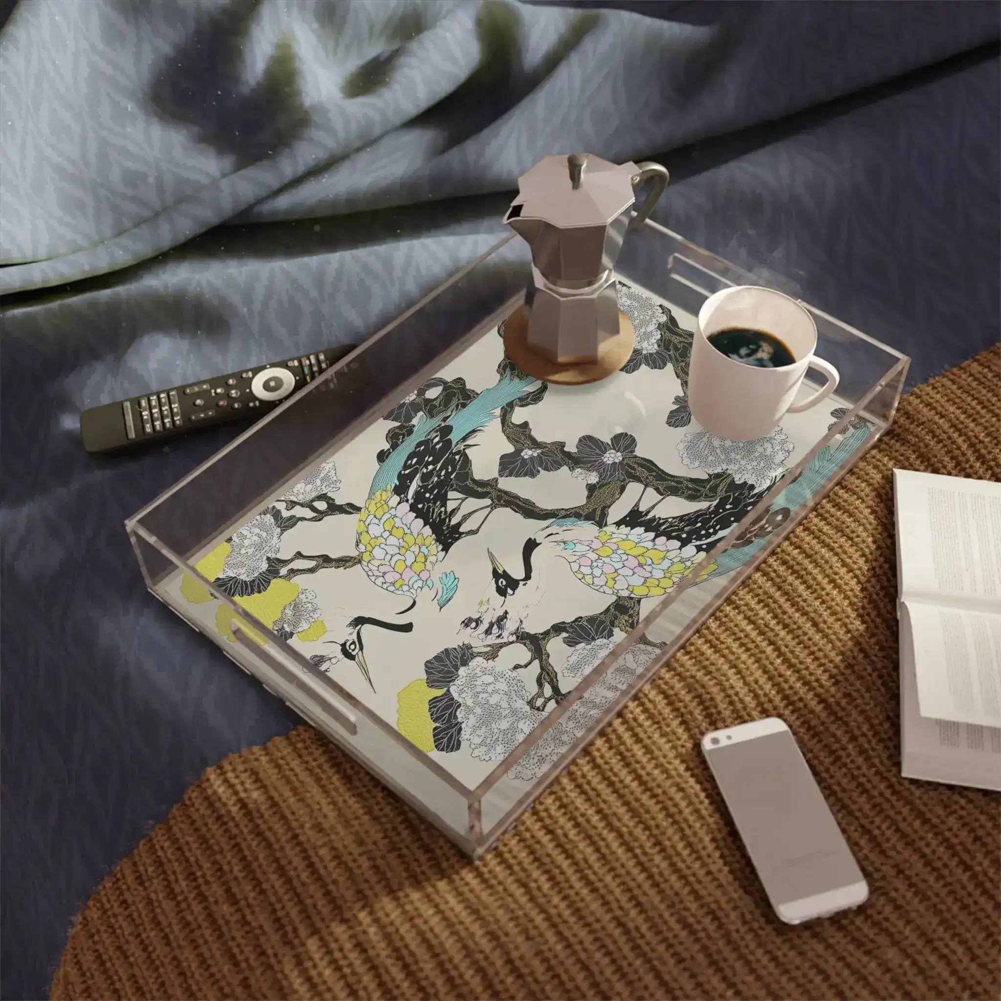Elegant Cranes & Blossoms Serving Tray - Image 2