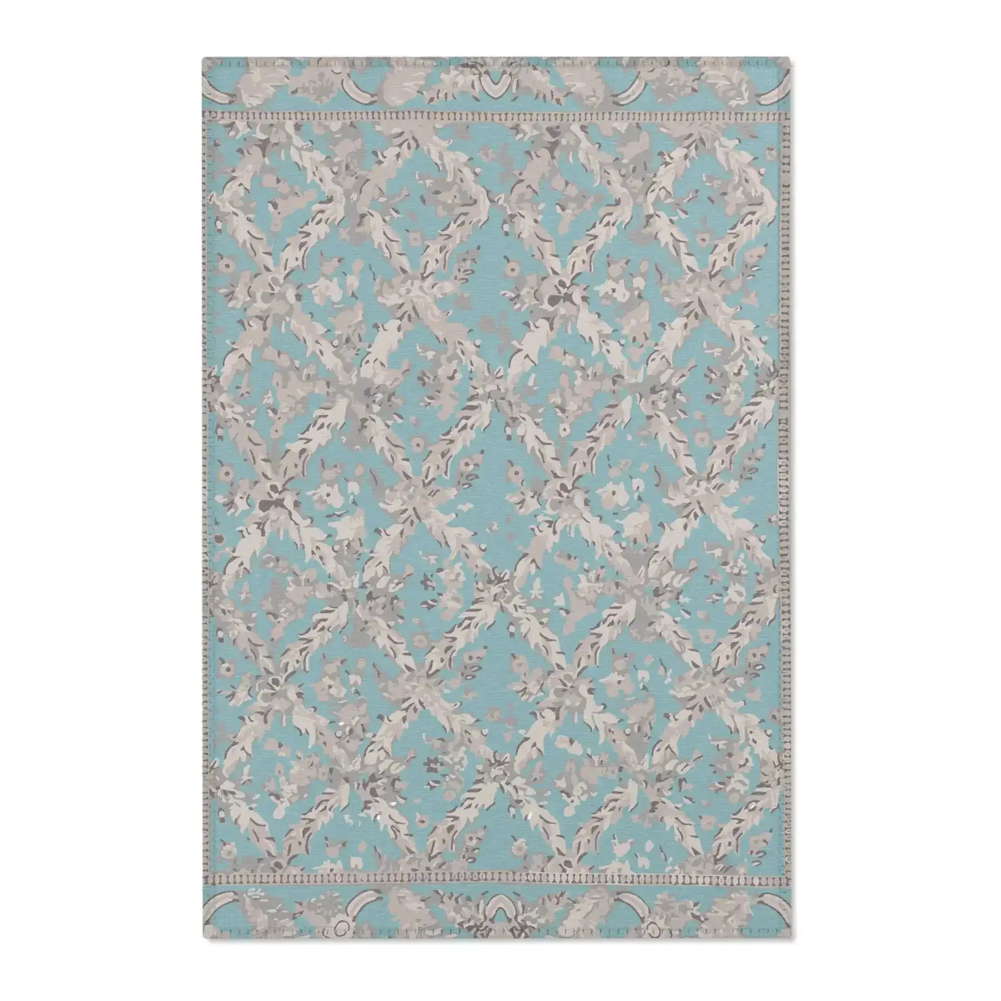 Elegant Sky Blue Floral Accent Rug - Image 2