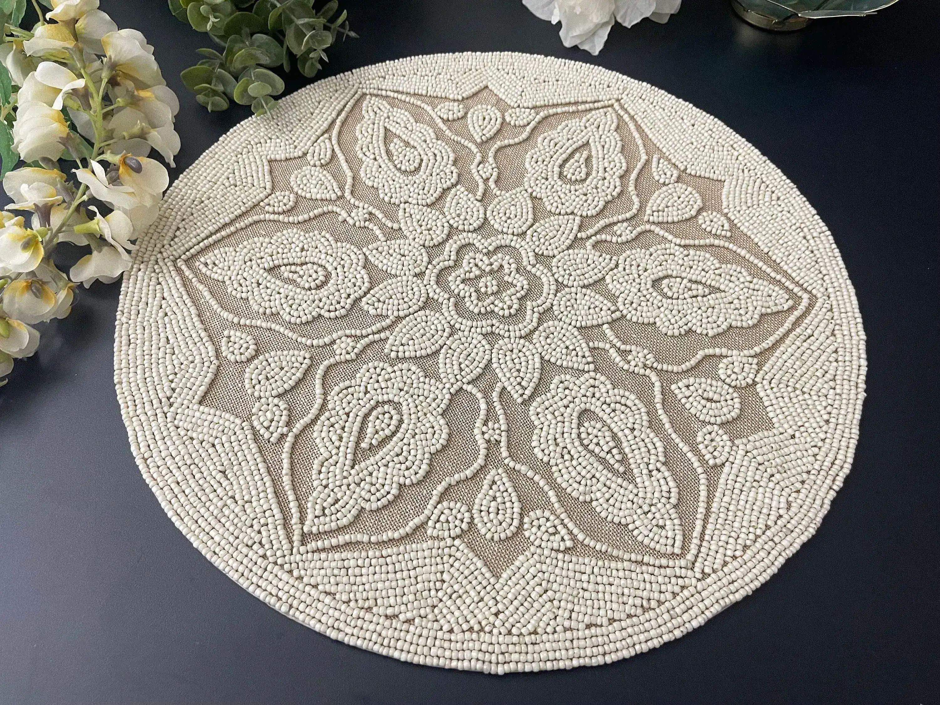 Ellen Round Jute and Bead Placemat - Set of 4 - Image 3