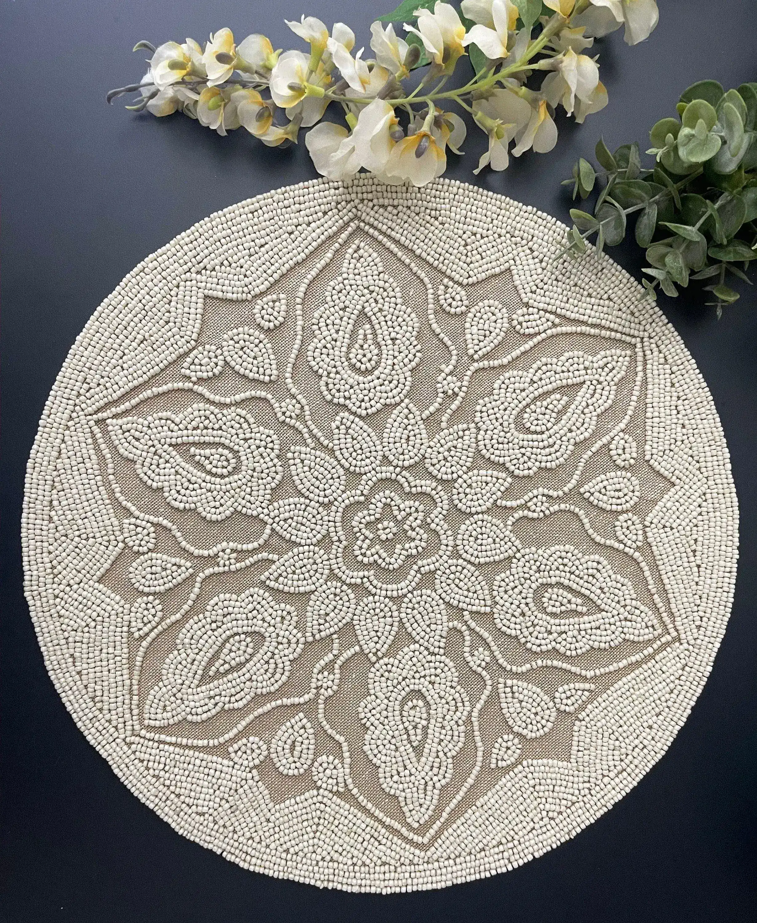 Ellen Round Jute and Bead Placemat - Set of 4 - Image 4