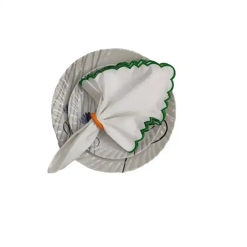 Embroidered Trim White Square Cotton Napkins - Image 3