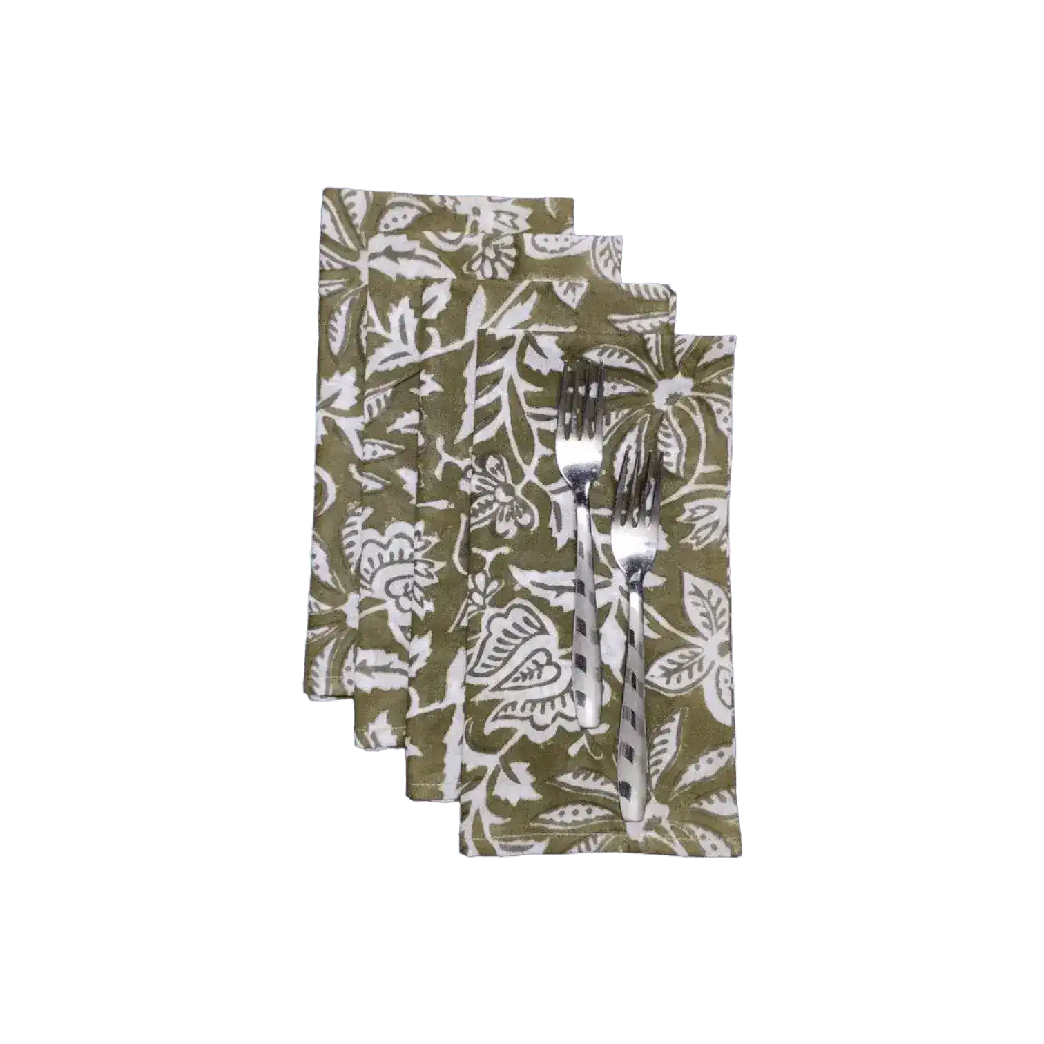 Emmy Green and White Block Printed Cotton Napkins - Image 2