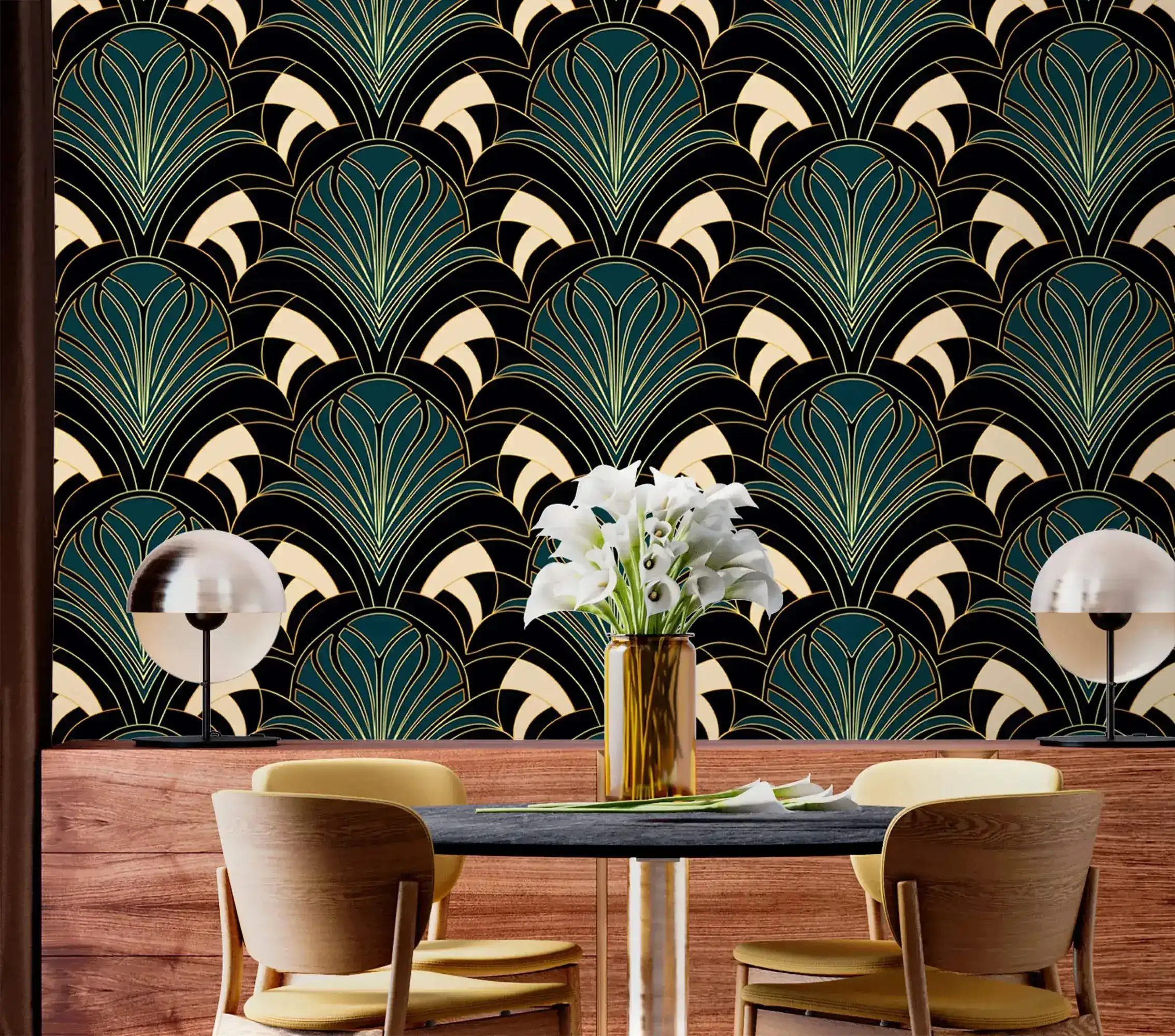 Enchanted Foliage: Art Deco Greenery in Black Gold - Image 5