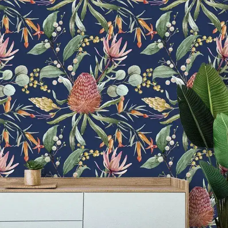 Exotic Flowers and Leaves Watercolor Wallpaper - Image 4