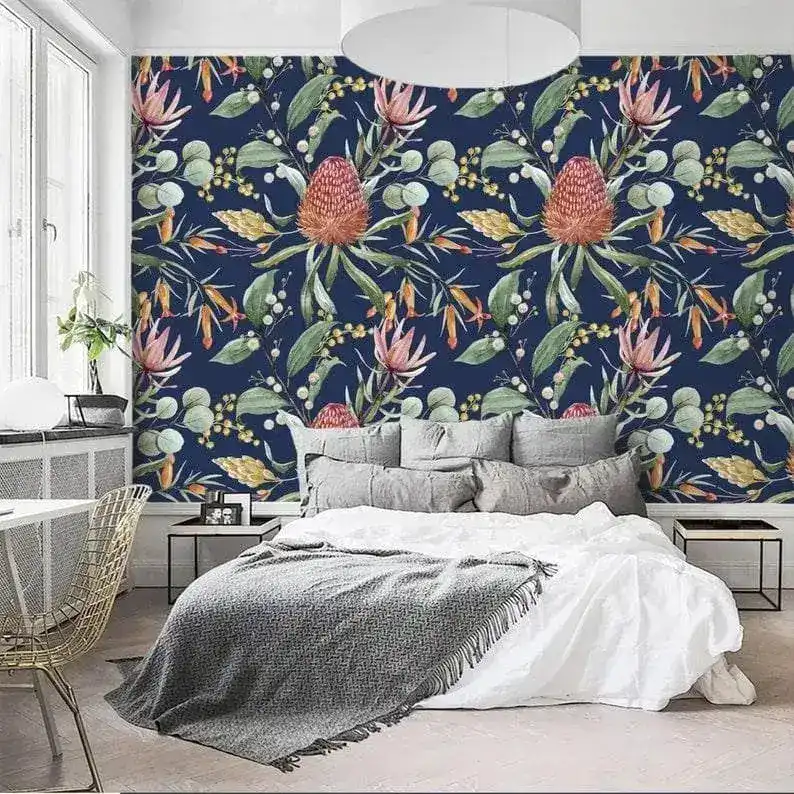 Exotic Flowers and Leaves Watercolor Wallpaper - Image 5