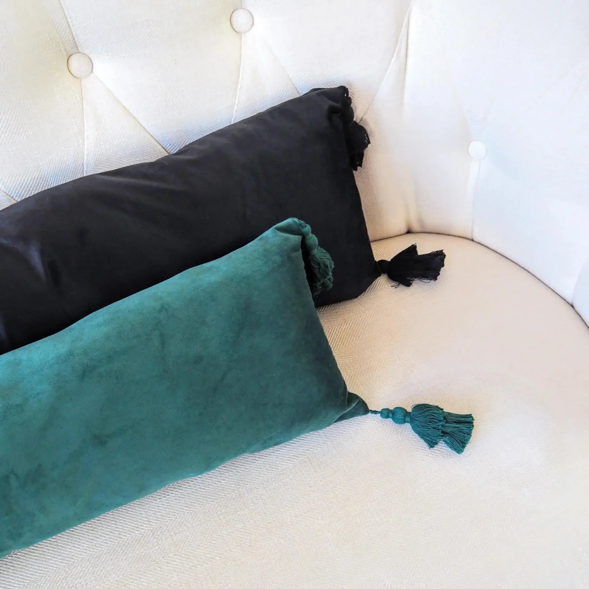 Extra Skinny Lumbar Pillow with Tassels - Black - Image 3