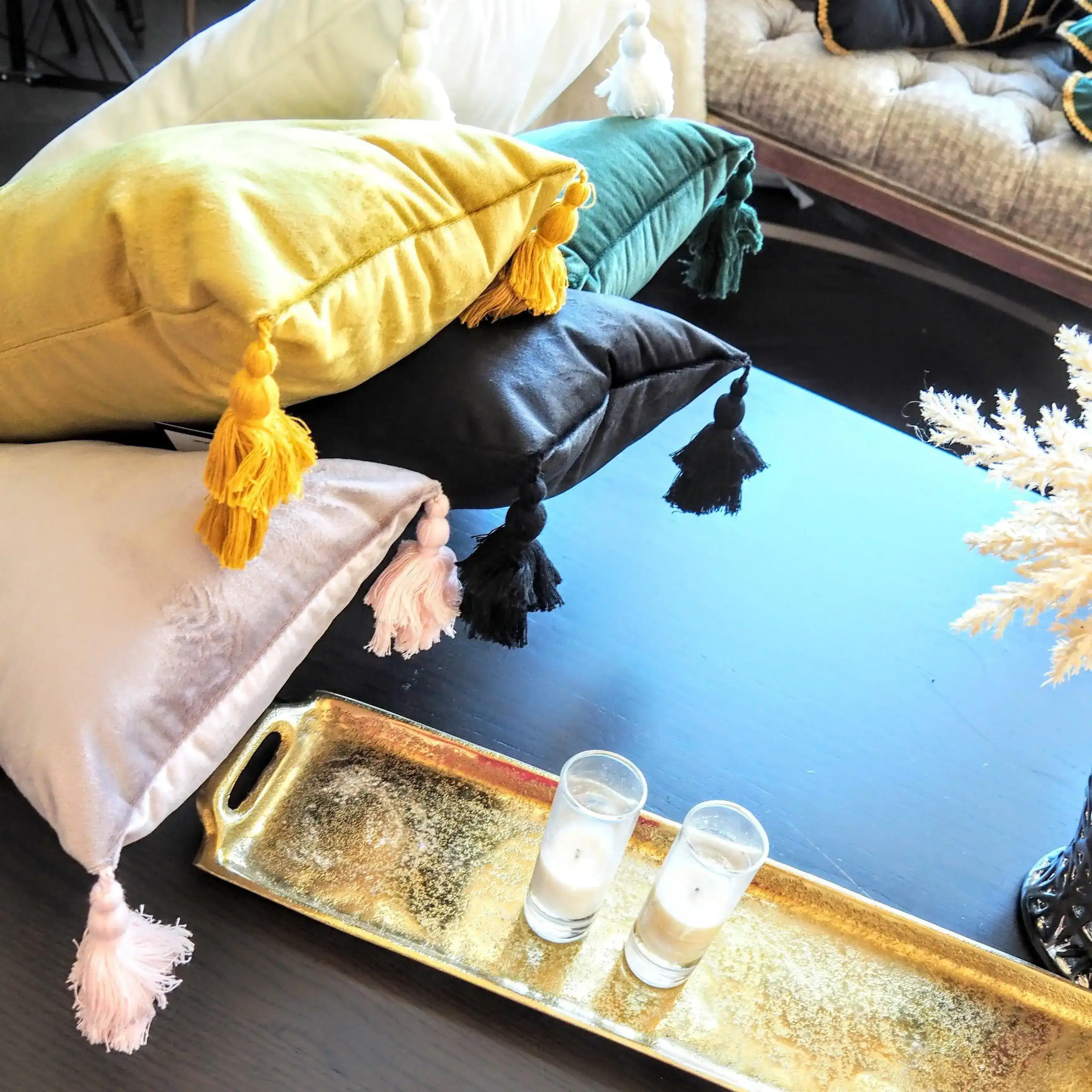 Extra Skinny Lumbar Pillow with Tassels - Gold - Image 13