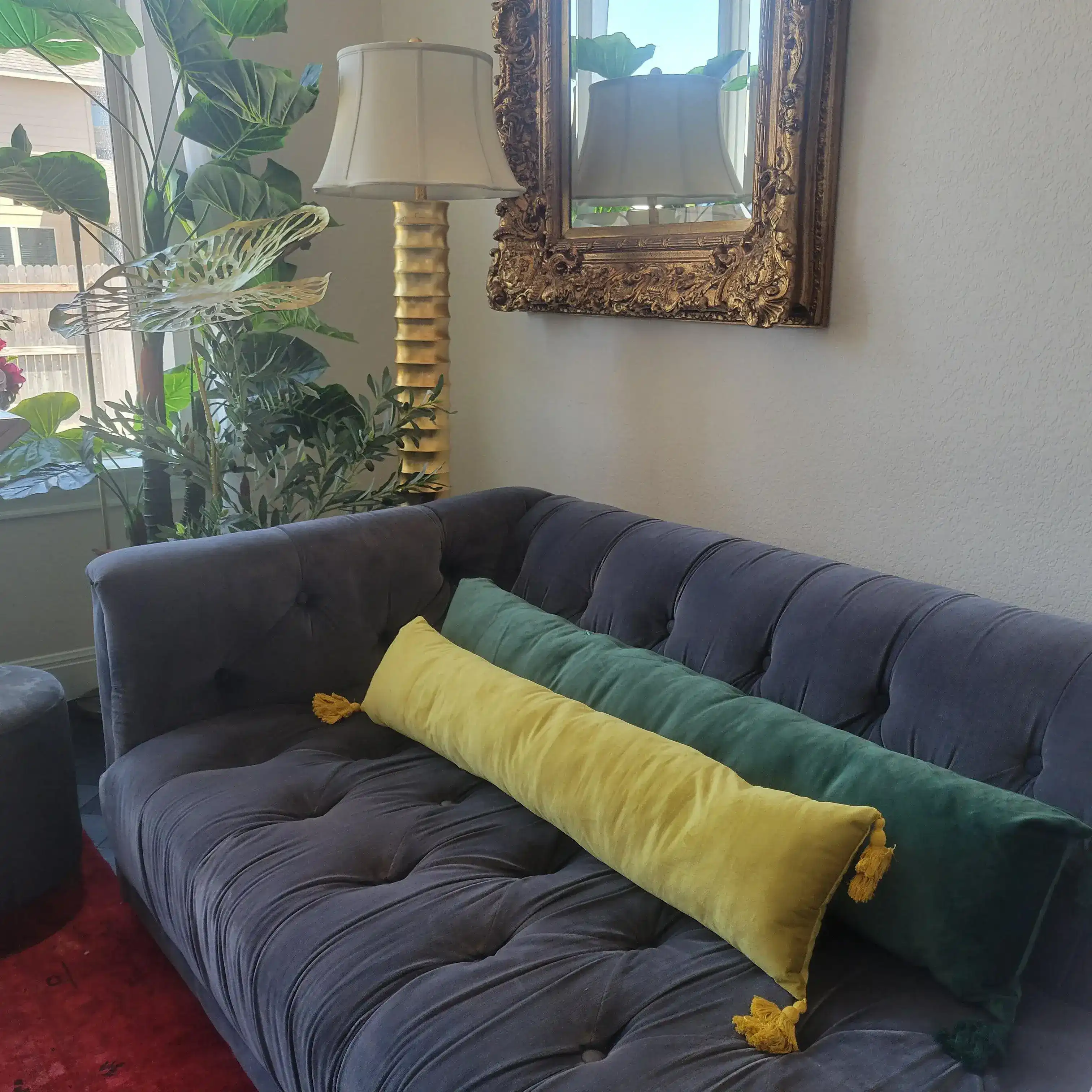 Extra Skinny Lumbar Pillow with Tassels - Green - Image 13