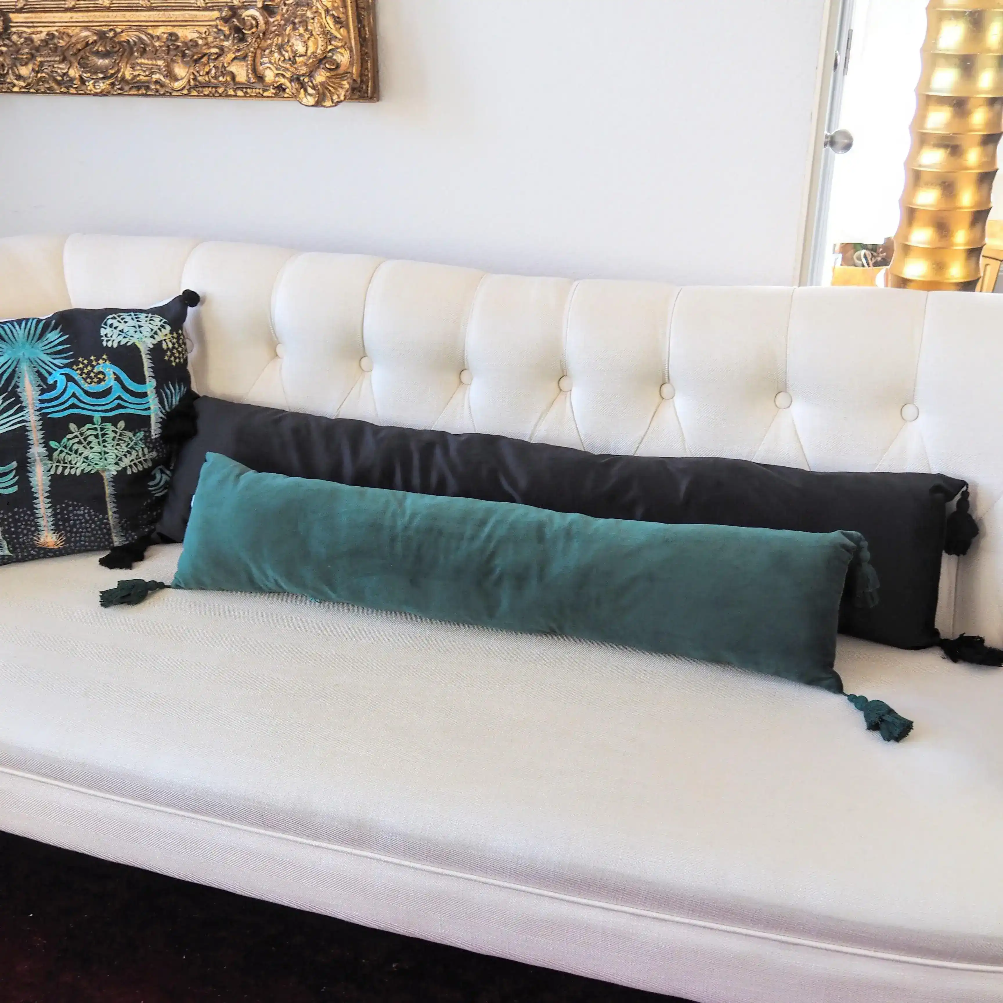 Extra Skinny Lumbar Pillow with Tassels - Green - Image 2