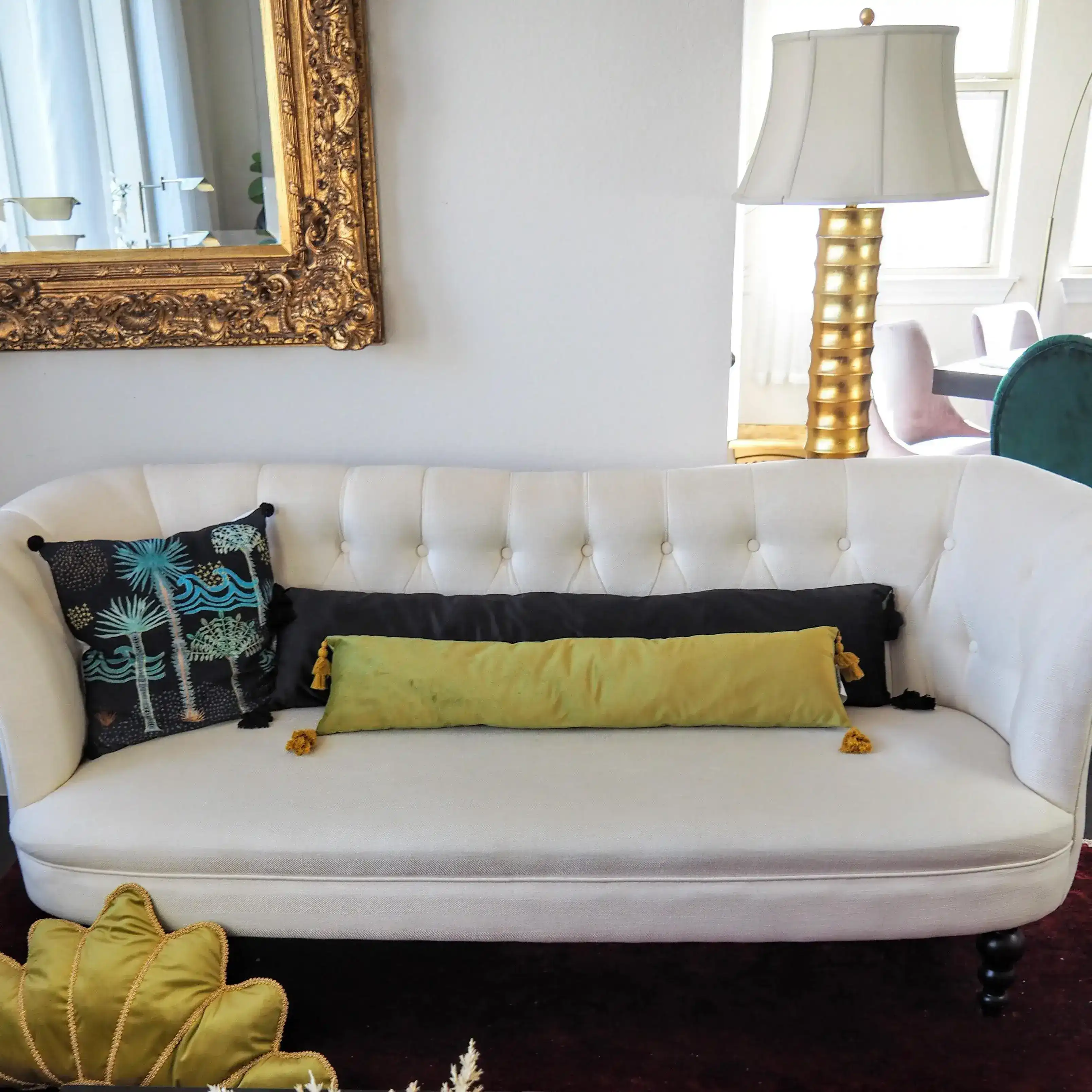 Extra Skinny Lumbar Pillow with Tassels - Green - Image 7