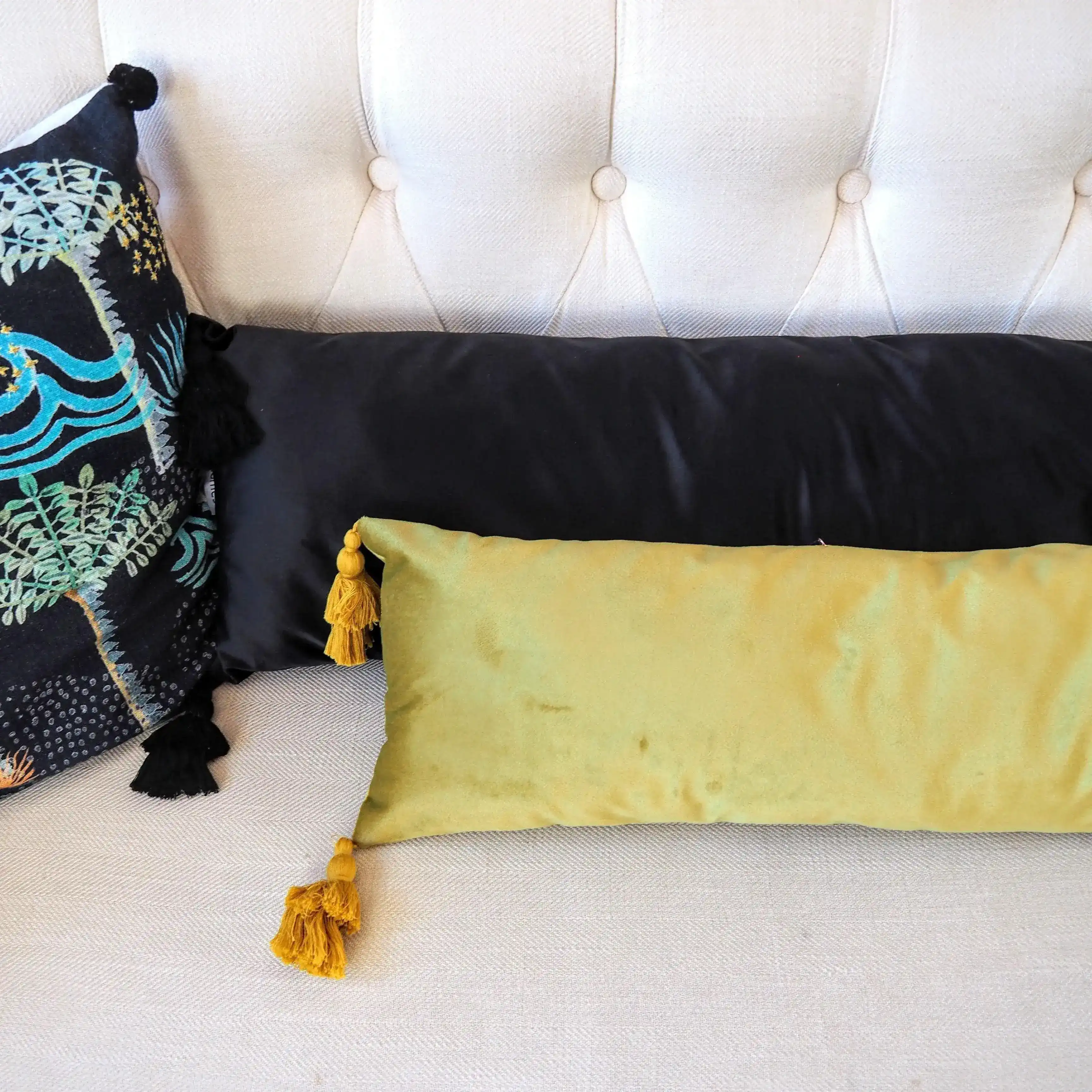 Extra Skinny Lumbar Pillow with Tassels - Green - Image 9