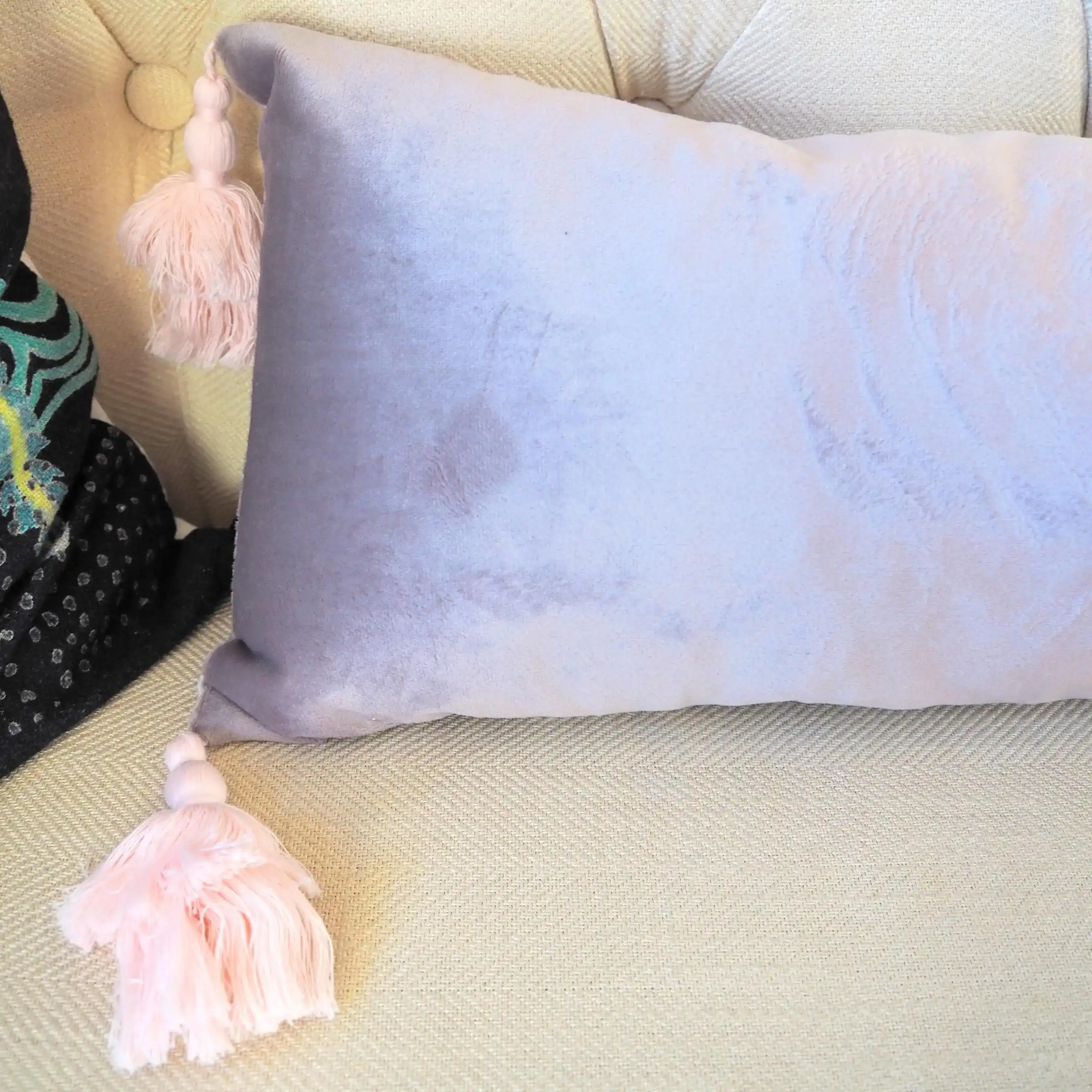 Extra Skinny Lumbar Pillow with Tassels - Pink - Image 10