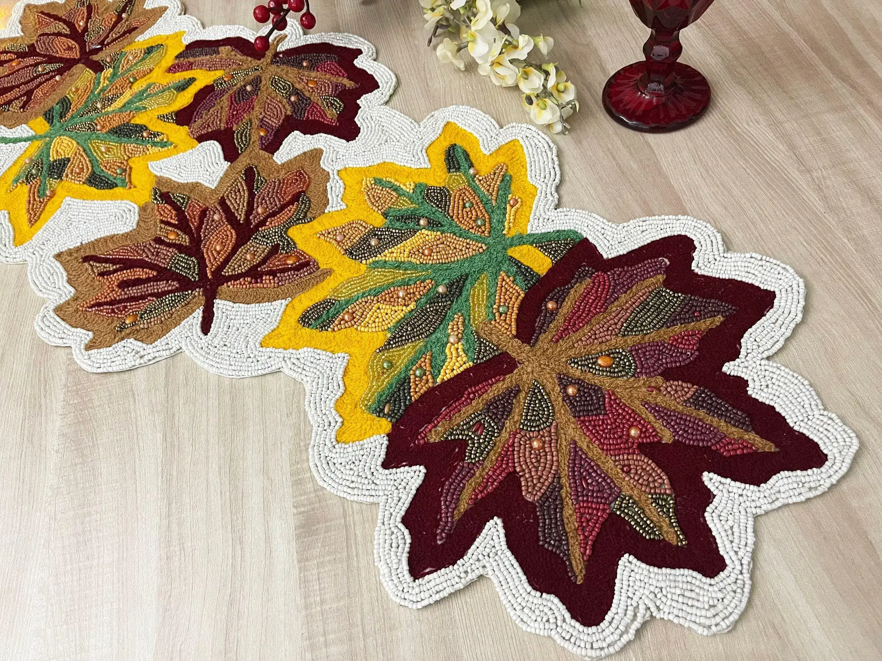 Fall Maple Leaf Beaded Table Runner - Image 3