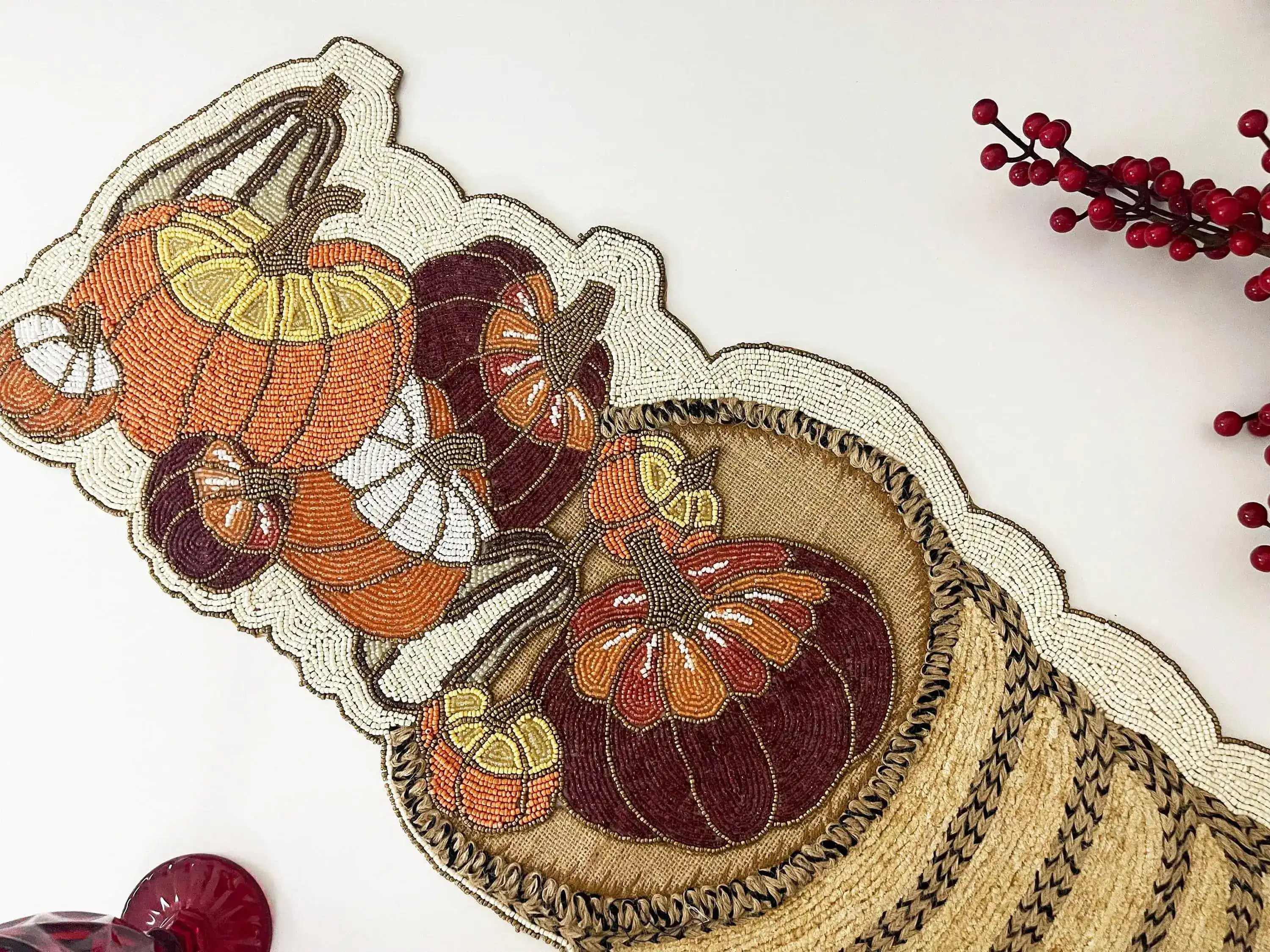 Fall Pumpkin Bead and Embroidery Table Runner - Image 2