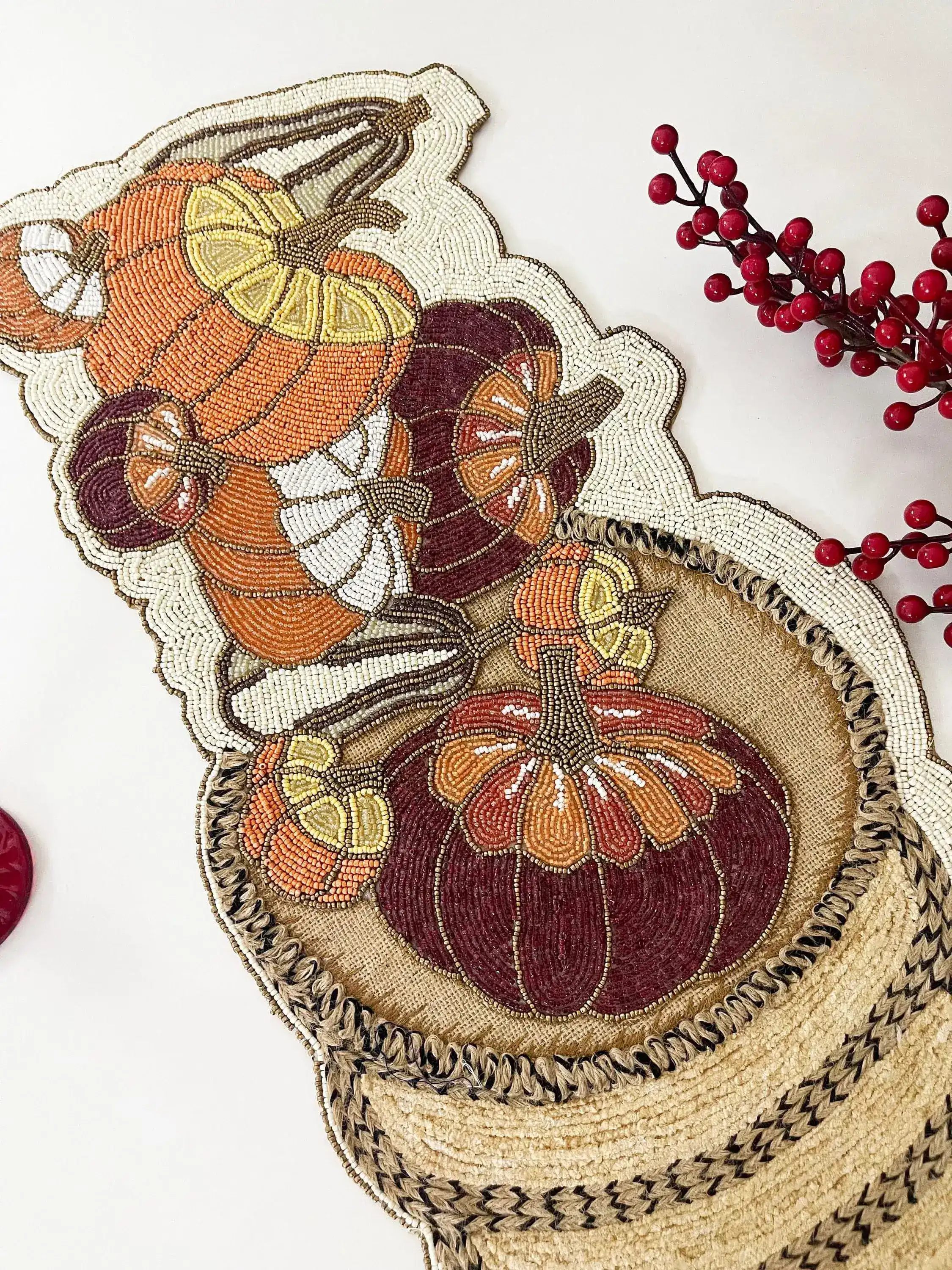 Fall Pumpkin Bead and Embroidery Table Runner - Image 5