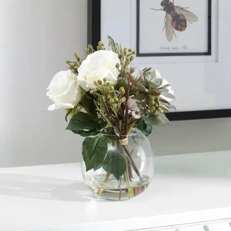 Faux Belmonte Floral Arrangements in Clear Globe Vase - Image 3