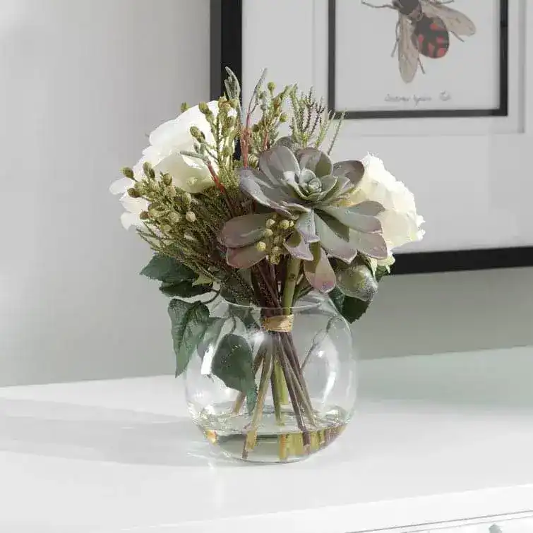 Faux Belmonte Floral Arrangements in Clear Globe Vase - Image 5