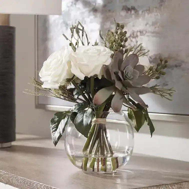 Faux Belmonte Floral Arrangements in Clear Globe Vase - Image 6