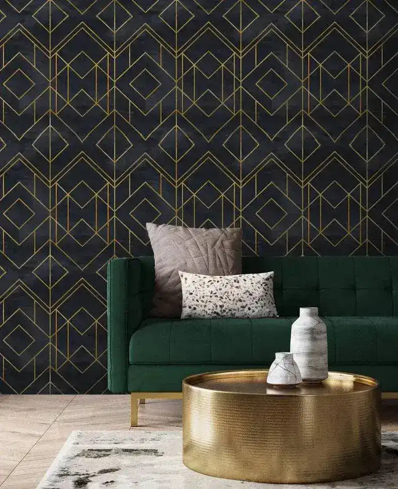 Faux Gold and Black Art Deco Geometric Square Wallpaper - Image 2
