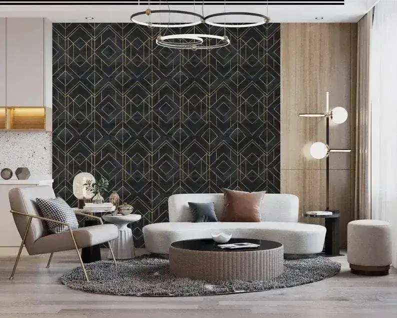 Faux Gold and Black Art Deco Geometric Square Wallpaper - Image 6