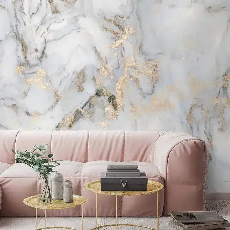 Faux Gold and Marble Abstract Art Wall Mural - Image 2
