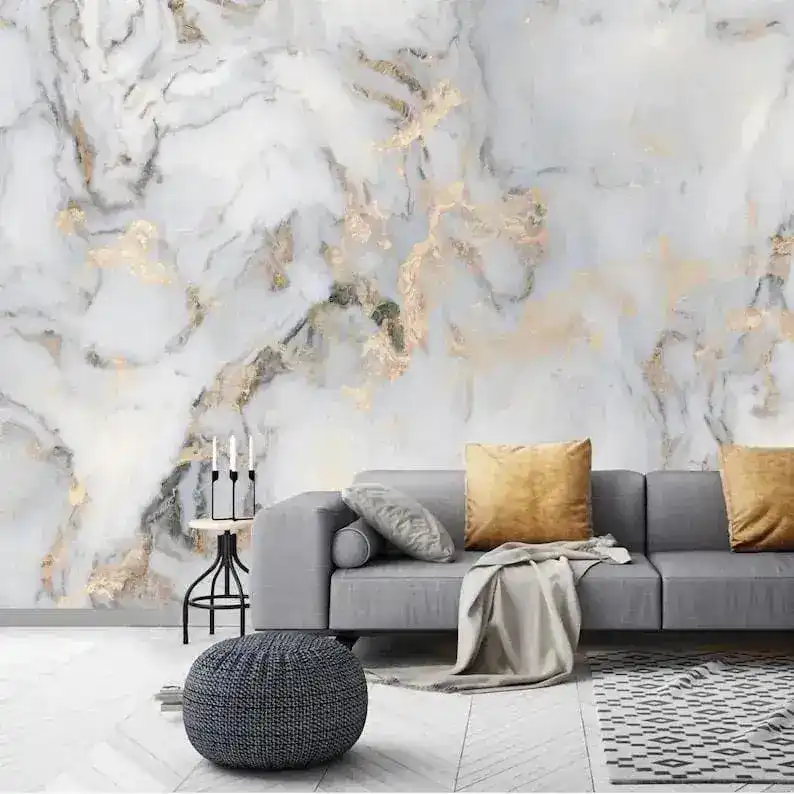 Faux Gold and Marble Abstract Art Wall Mural - Image 5