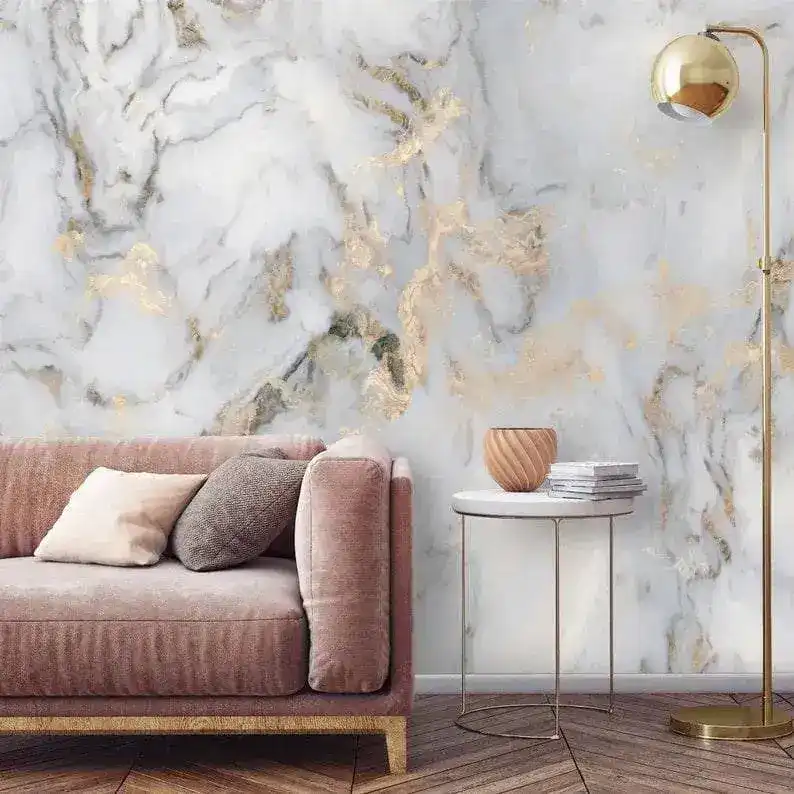 Faux Gold and Marble Abstract Art Wall Mural - Image 7