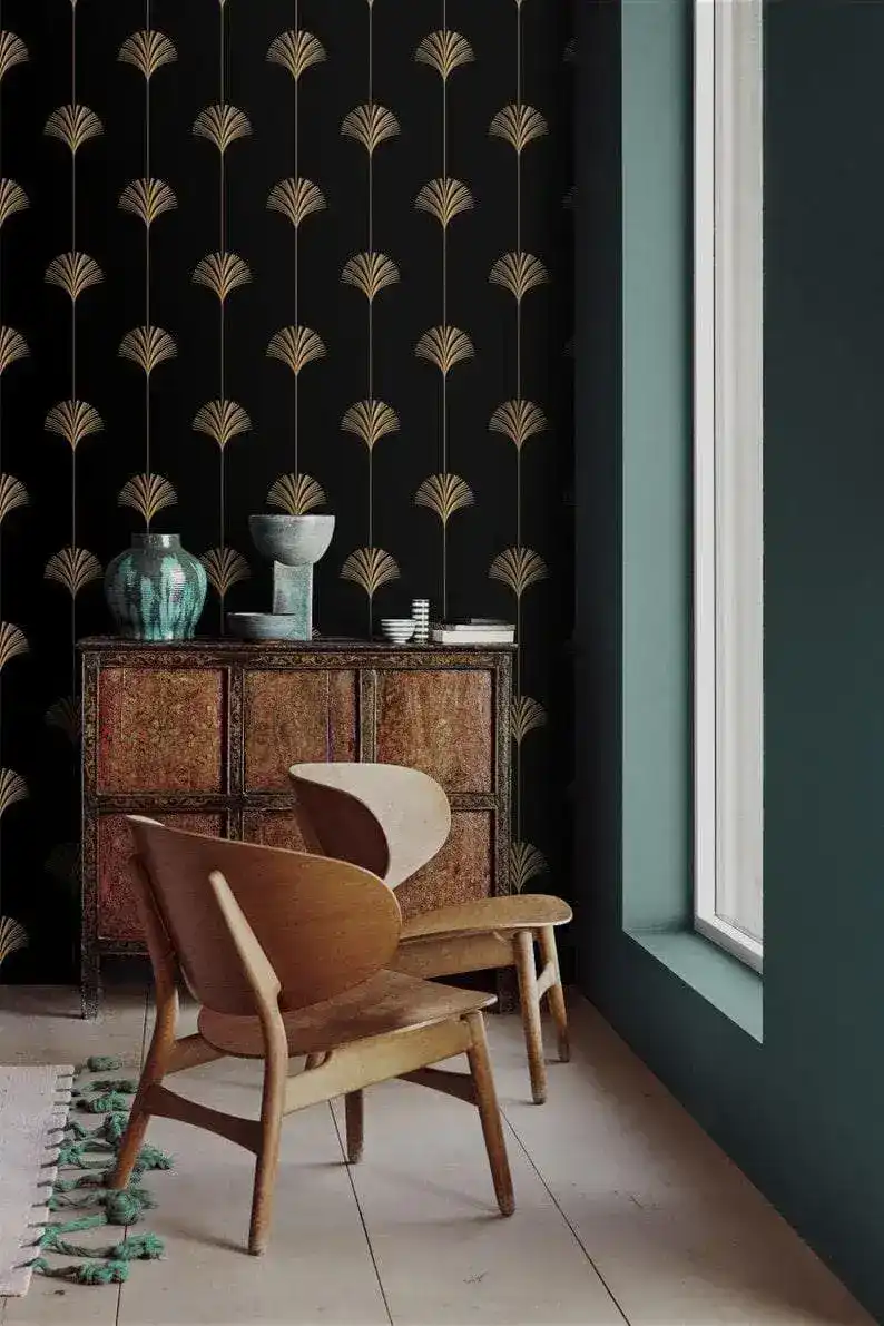 Faux Gold Black Art Deco Fan Wallpaper - Image 4