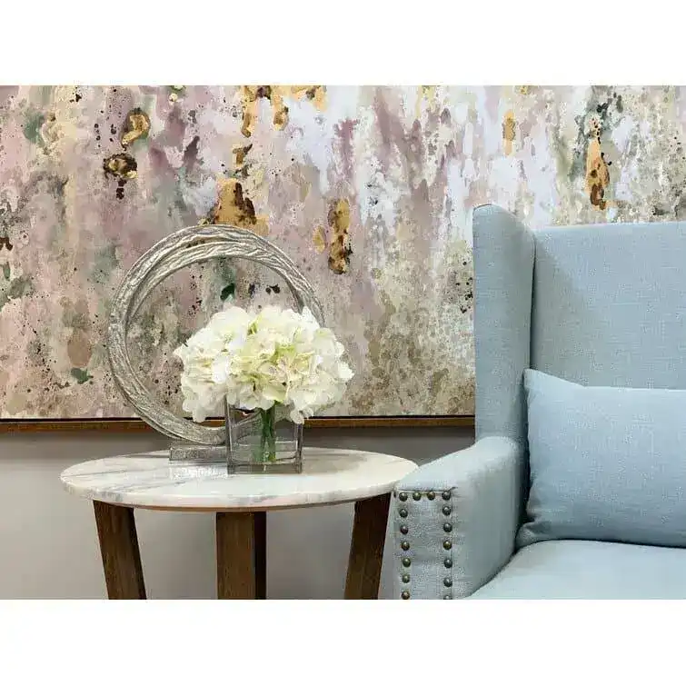 Faux Hydrangea Floral Arrangement in Glass Vase - Image 3
