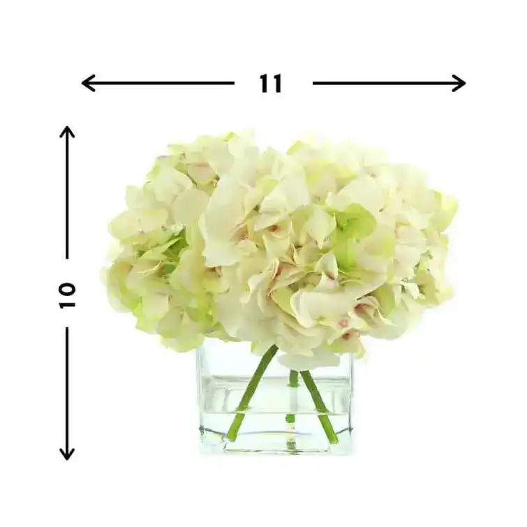 Faux Hydrangea Floral Arrangement in Glass Vase - Image 5
