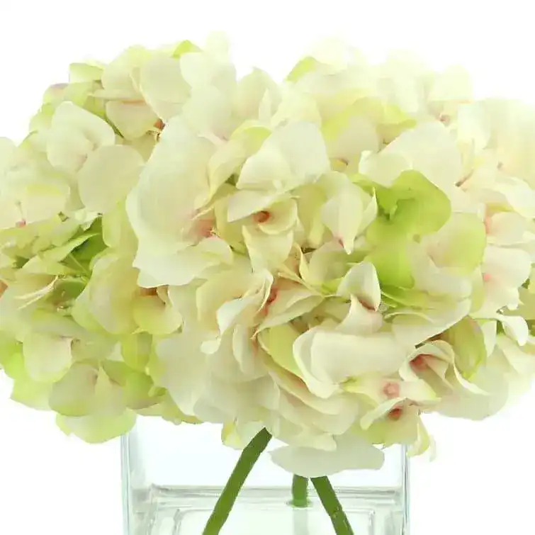 Faux Hydrangea Floral Arrangement in Glass Vase - Image 6