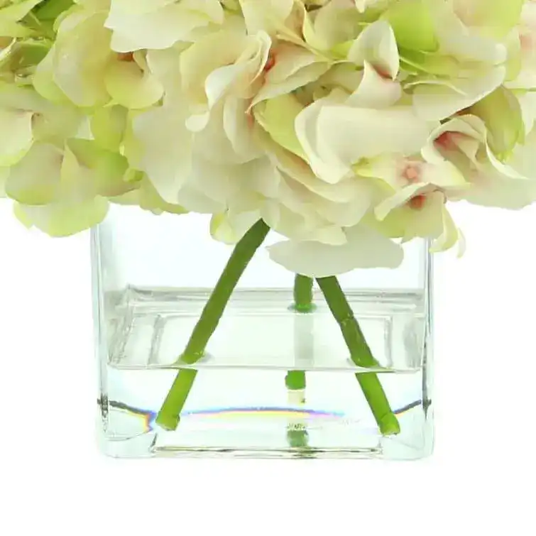 Faux Hydrangea Floral Arrangement in Glass Vase - Image 7