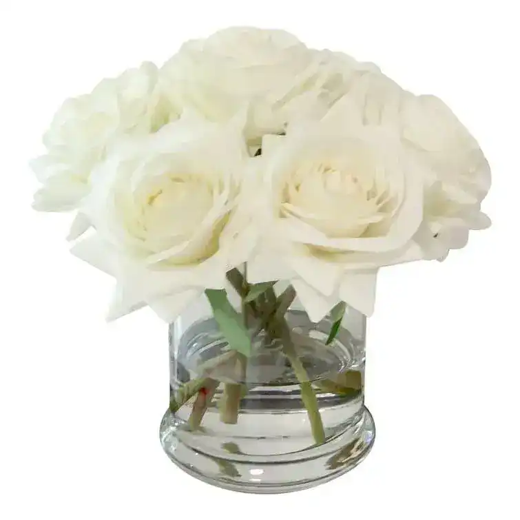 Faux Roses Floral Arrangements in Glass Vase - Image 2