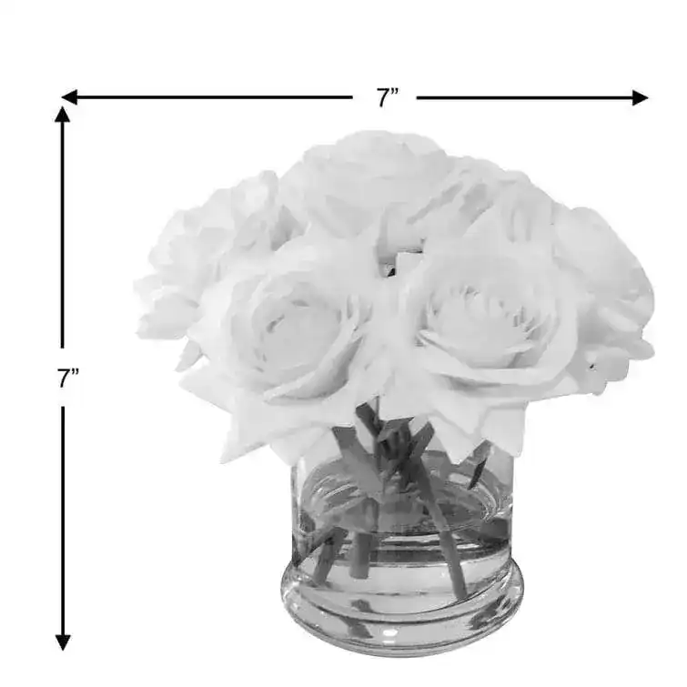 Faux Roses Floral Arrangements in Glass Vase - Image 3