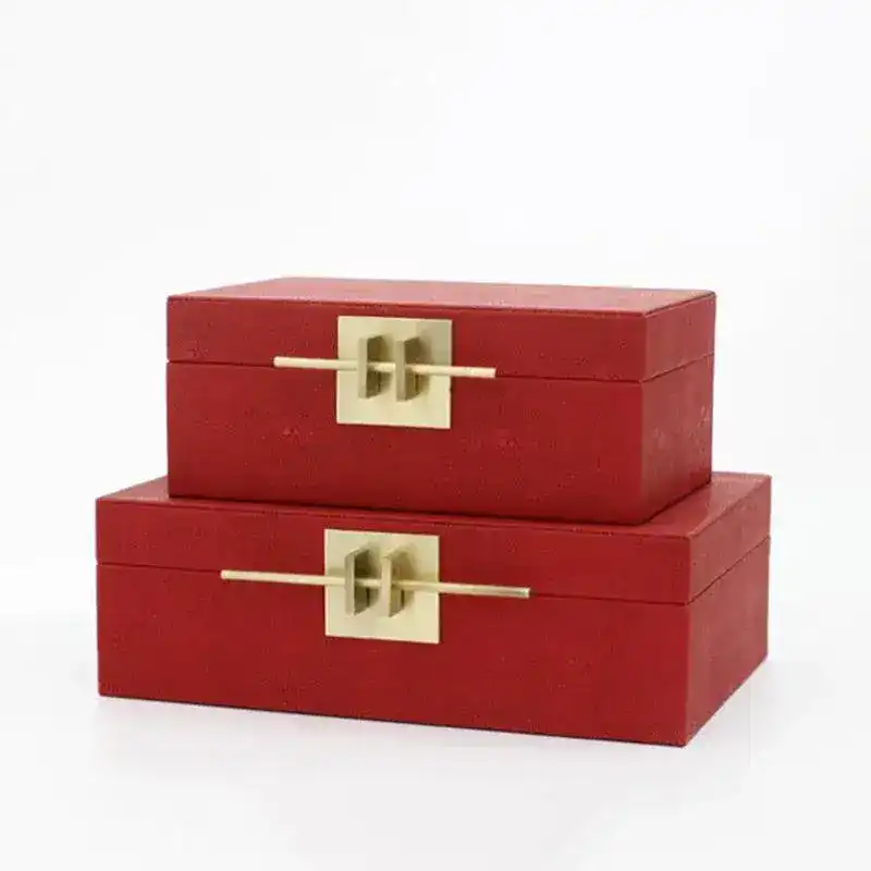 Faux Shagreen Jewelry Storage Box with Golden Handle - Image 2