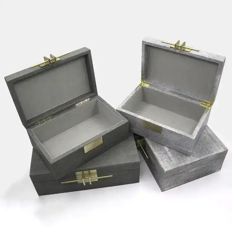 Faux Shagreen Jewelry Storage Box with Golden Handle - Image 5