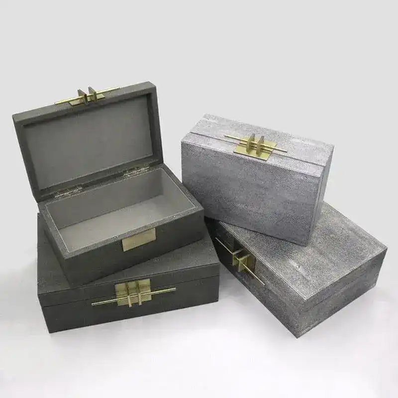 Faux Shagreen Jewelry Storage Box with Golden Handle - Image 7