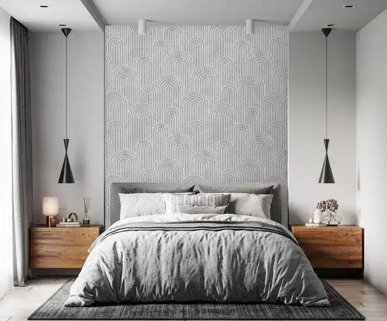 Faux Silver Gray Art Deco Arch Column Wallpaper - Image 2