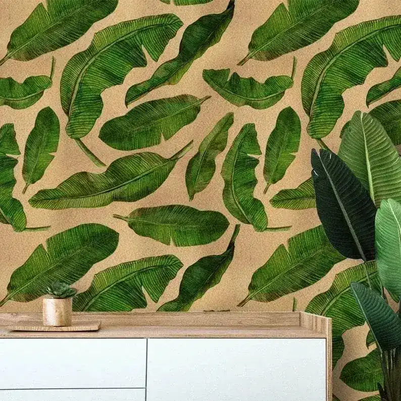 Floating Green Banana Leaves Wallpaper Mural - Image 2
