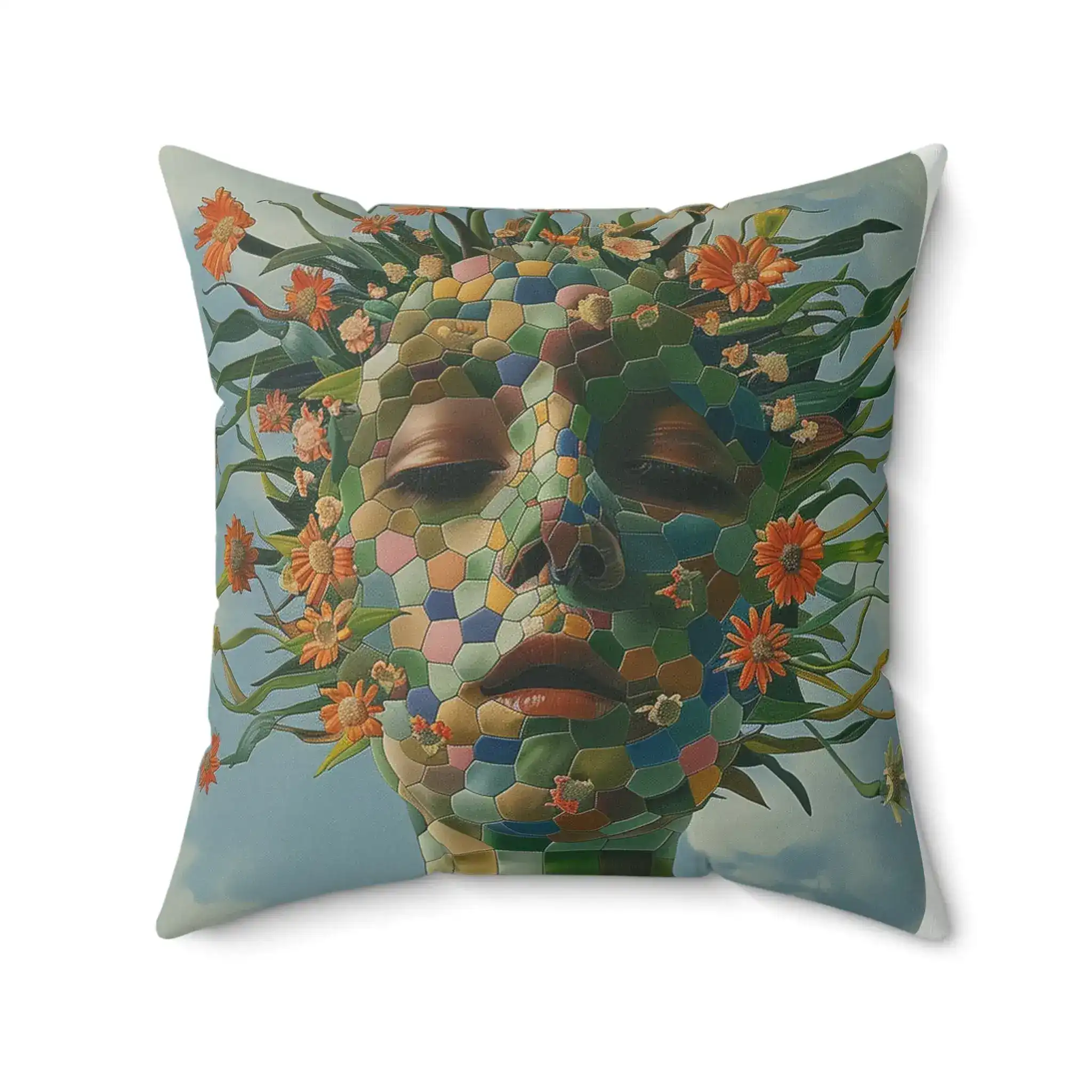 Floral Abstract Portrait Throw Pillow - Image 4