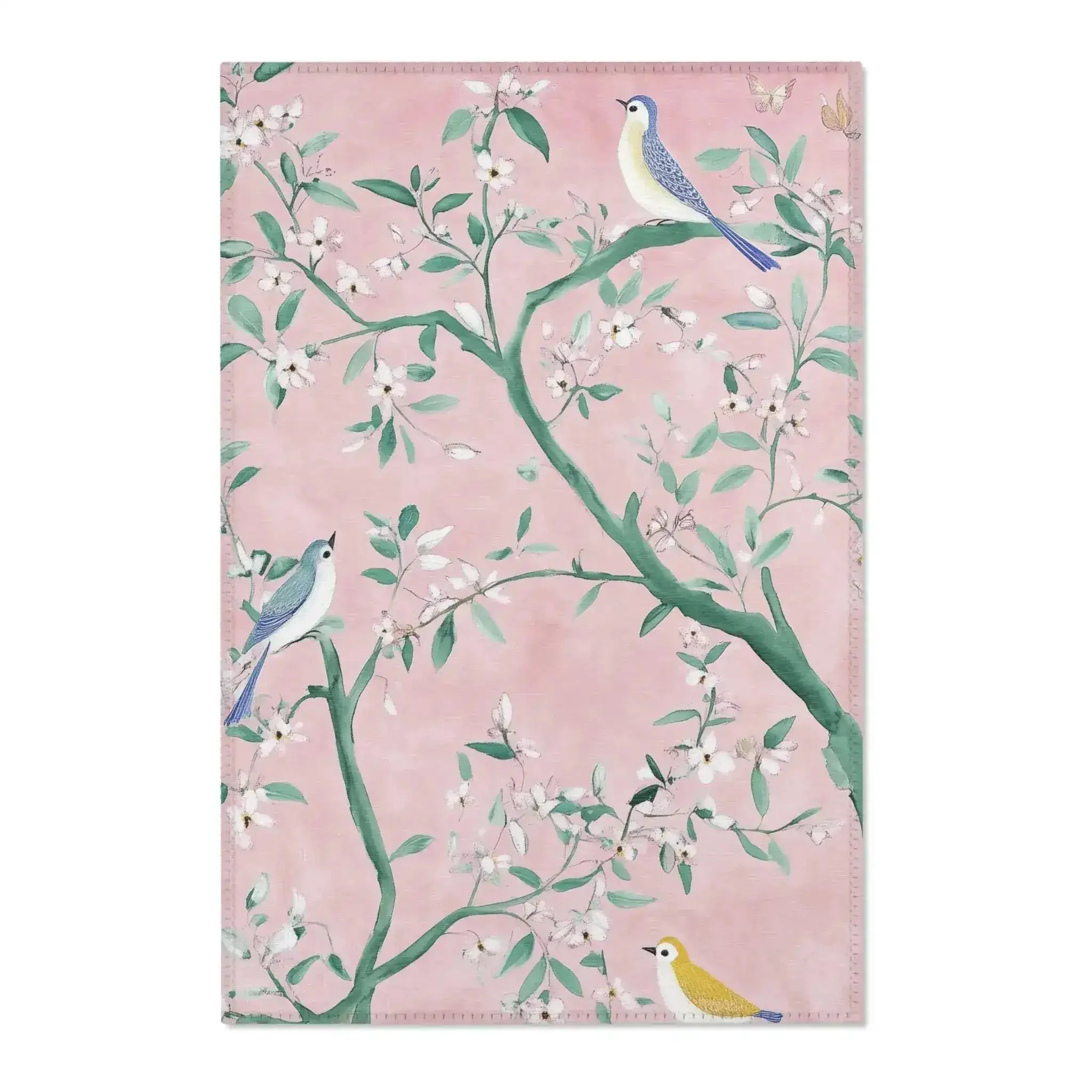 Floral Bird Accent Rug with Pink Background - Image 2