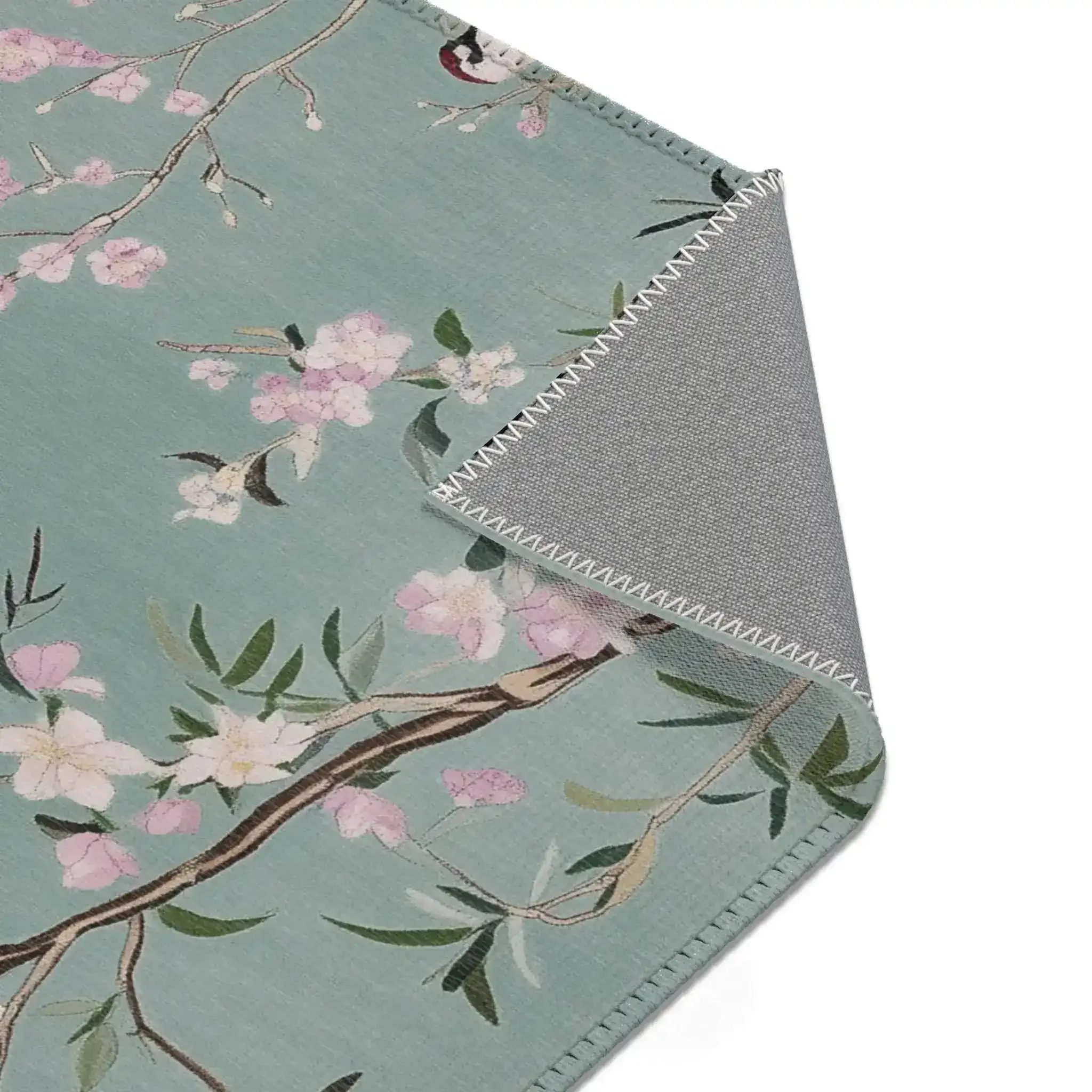 Floral Bird Accent Rug with Soft Green Background - Image 6