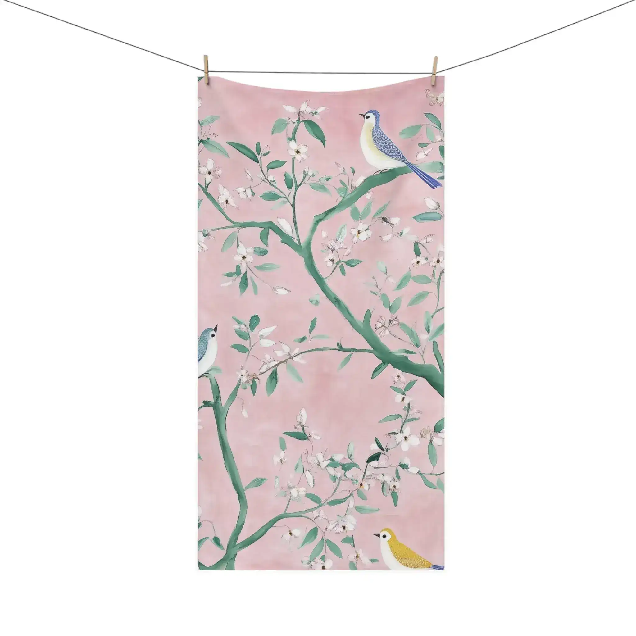 Floral Bird Bath Towel with Pink Background - Image 3