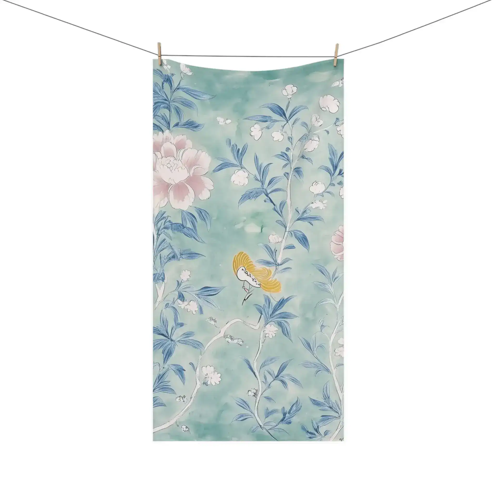 Floral Bird Bath Towel with Soft Blue and Pink Design - Image 3